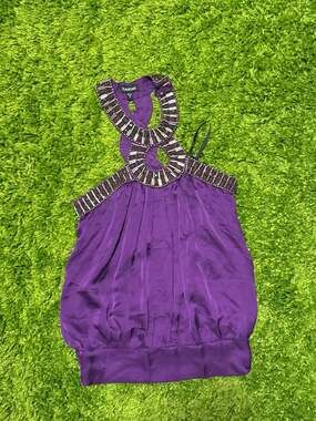 bebe Purple Beaded Halter Neck Blouse Size XS